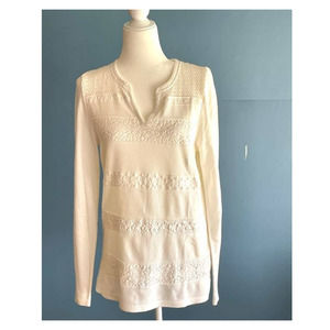 Lucky Brand Size Large Long-Sleeve‎ Pullover Waffle Knit Top Cream